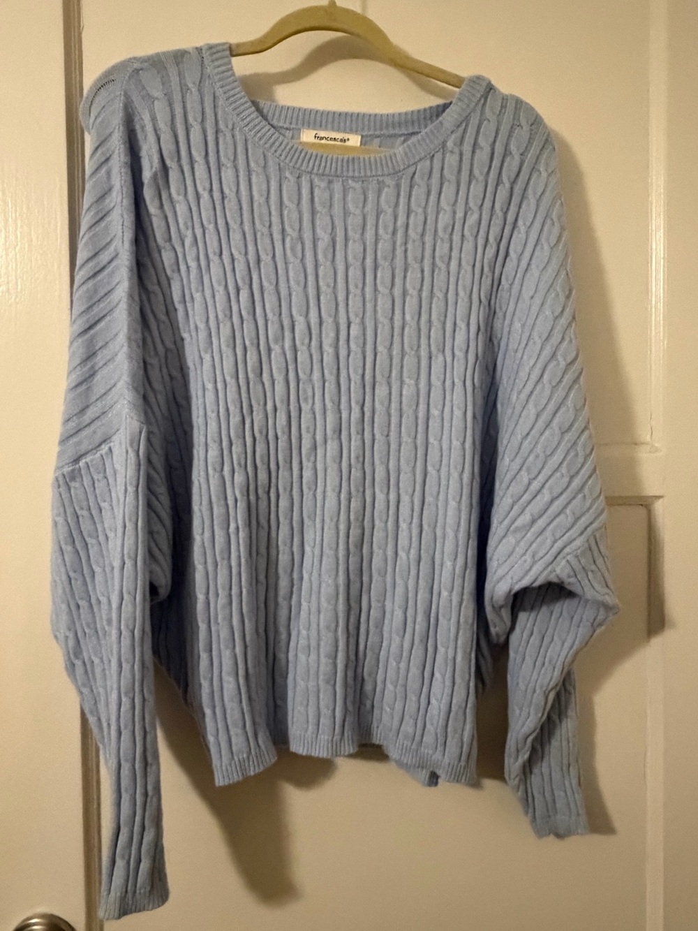 Francesca's Collections Pale Blue Cable Knit Crewneck Sweater